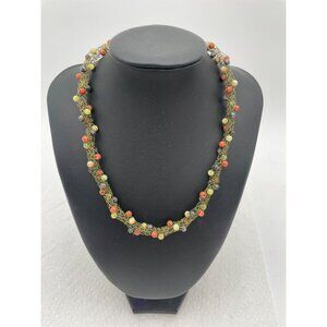 Wire Crochet Beaded Choker Necklace Vintage Multicolored Beads
